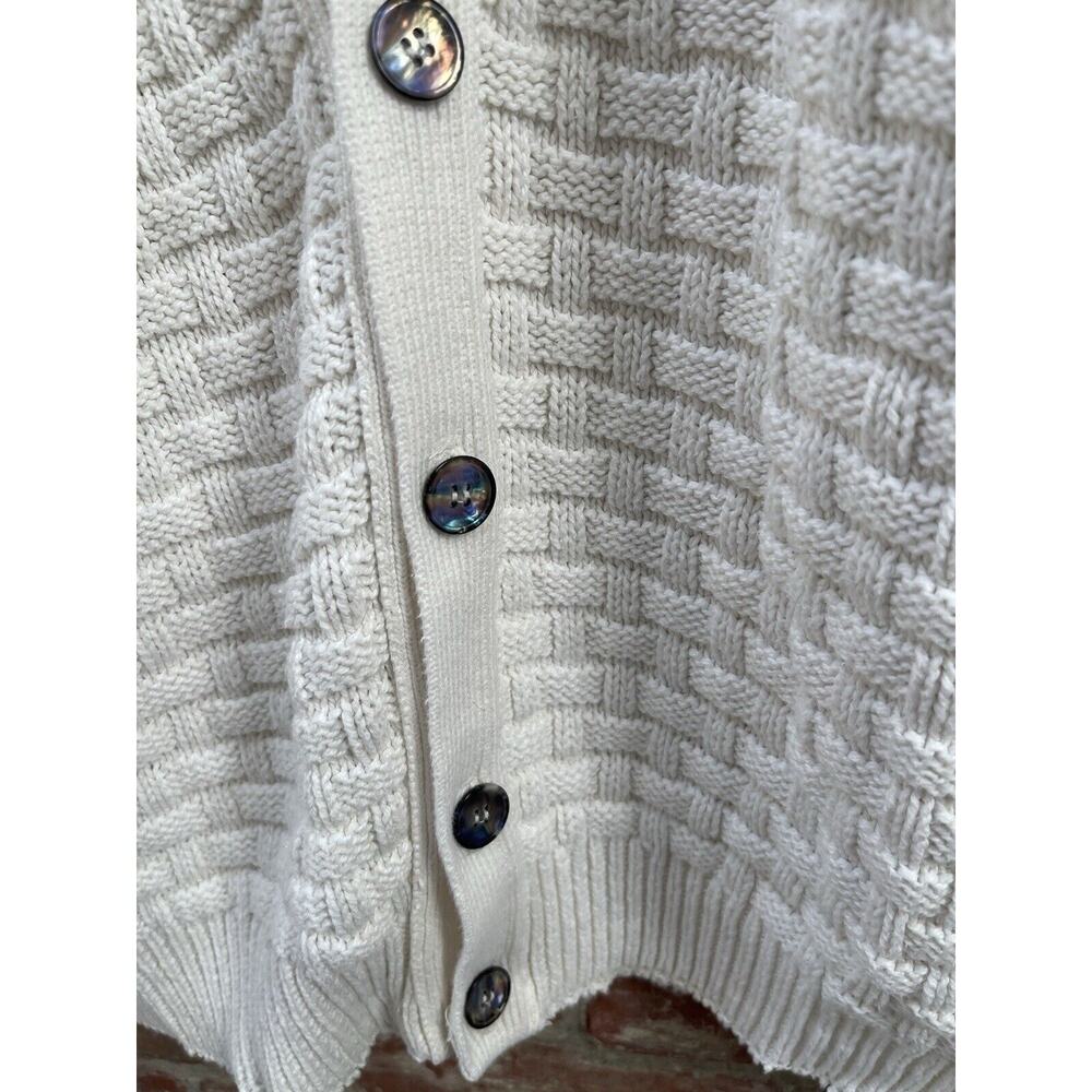 VTG 80's 90's Cardigan Sweater Medium Cream Basketweave Made In USA Vintage - Picture 2 of 12